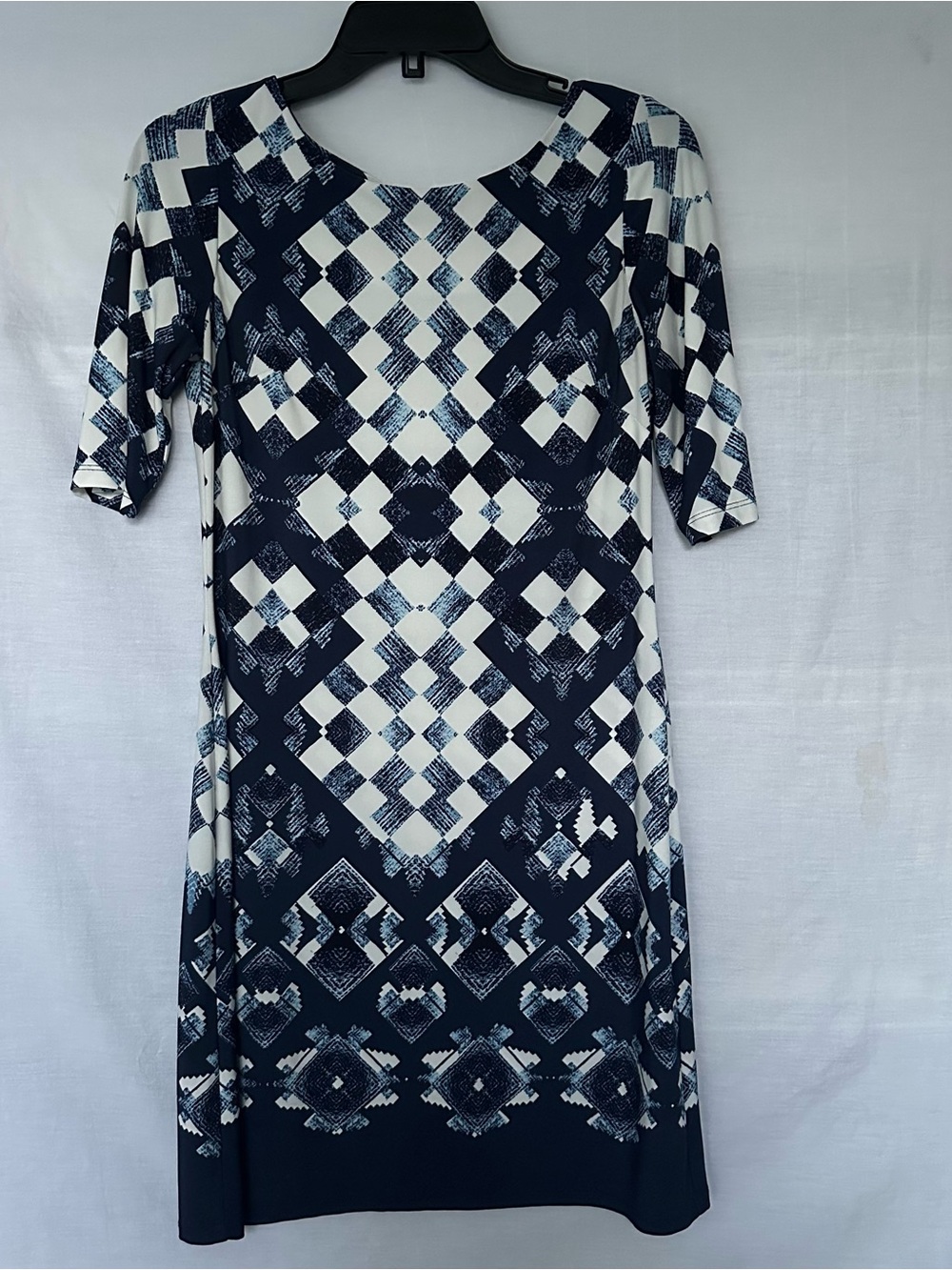 Eliza J Navy & White Geometric Print Jersey Sheath Dress